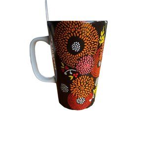 2014 Starbucks coffee mug floral gold 16 oz Fall Autumn Tall Gold Brown Orange